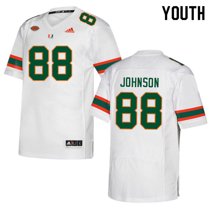 Youth #88 Dante Johnson Miami Hurricanes College Football Jerseys Sale-White - Click Image to Close